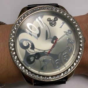 Black and silver Mickey watch with rhinestones.